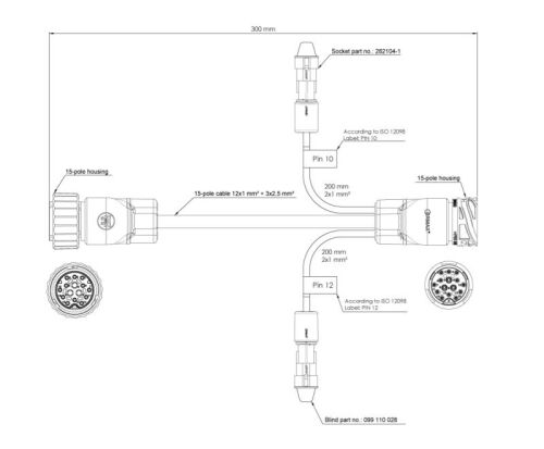 Adaptér hl. kabelu BPW 15pin/ 0,3 m 2X superseal PIN 10 brzd opotř. PIN 12 zvedání nápravy