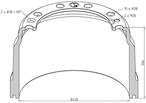Buben brzdový Volvo 410 x 225
